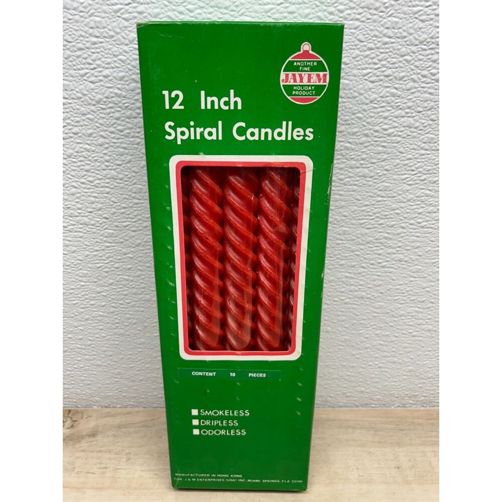 Vtg Jayem Twisted Spiral 12" Holiday Red Candles Smokeless Dripless 10Pc Box